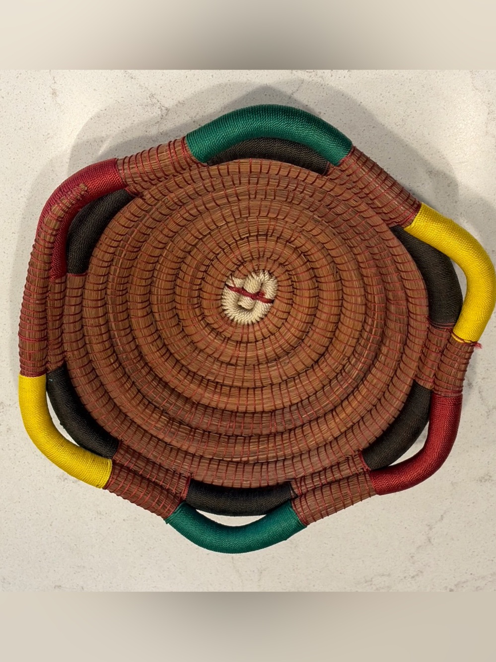 Handwoven Decorative Coiled Basket - Multicolor Brown Accent